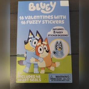 Bluey Valentines Day Cards 16 with 16 fuzzy stickers (2 Pack)